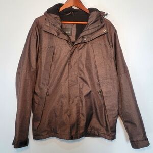 Perry Ellis Portfolio Mens Jacket Size‎ Medium Gray Multiple Zip Pockets Hooded